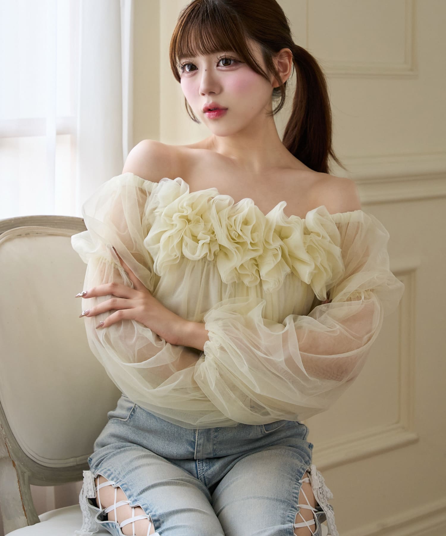 Volume Frill Off Shoulder Tops
