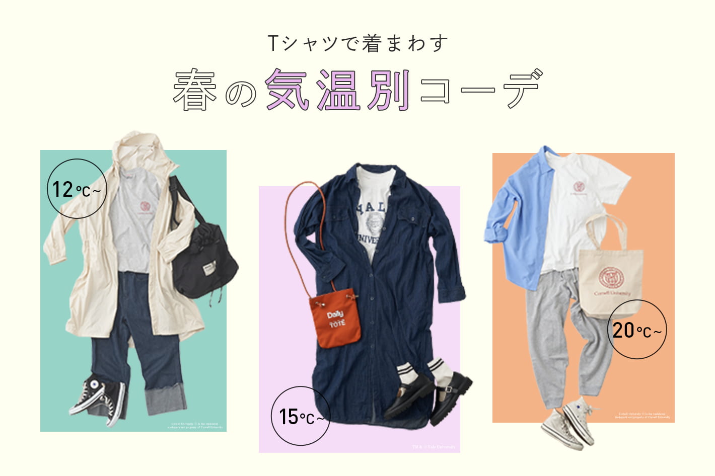 Daily russet Tシャツで着まわす 春の気温別コーデ