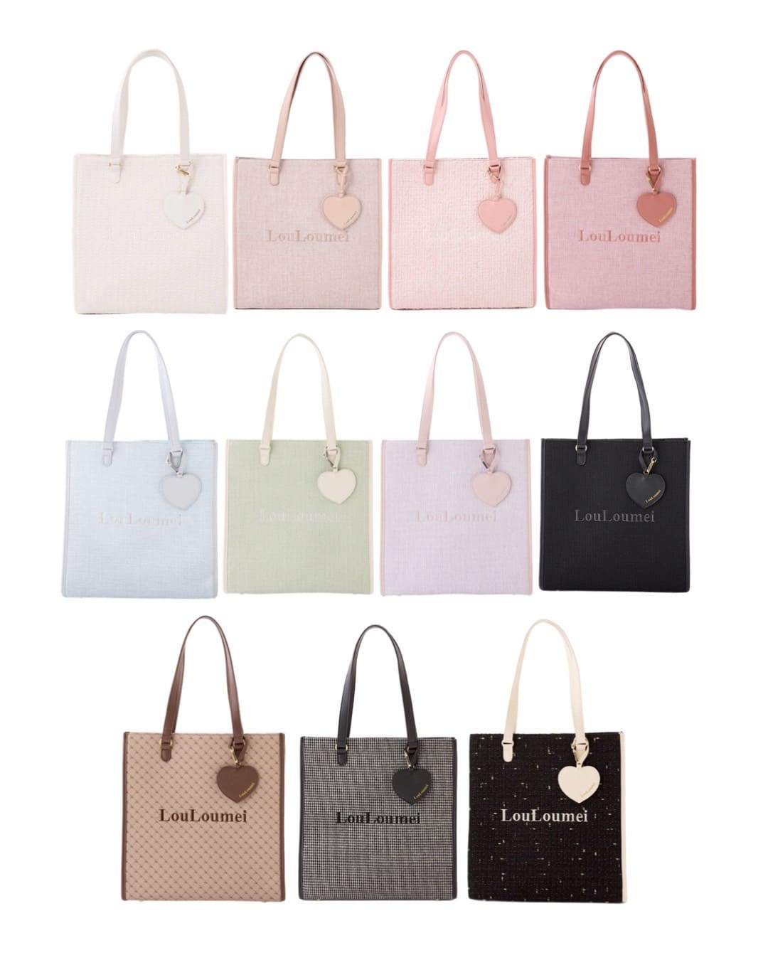 louloumei トートバッグ ホワイト×ブラック 新色追加】【LouLoumei】 チャーム付きツイードキャリーオン