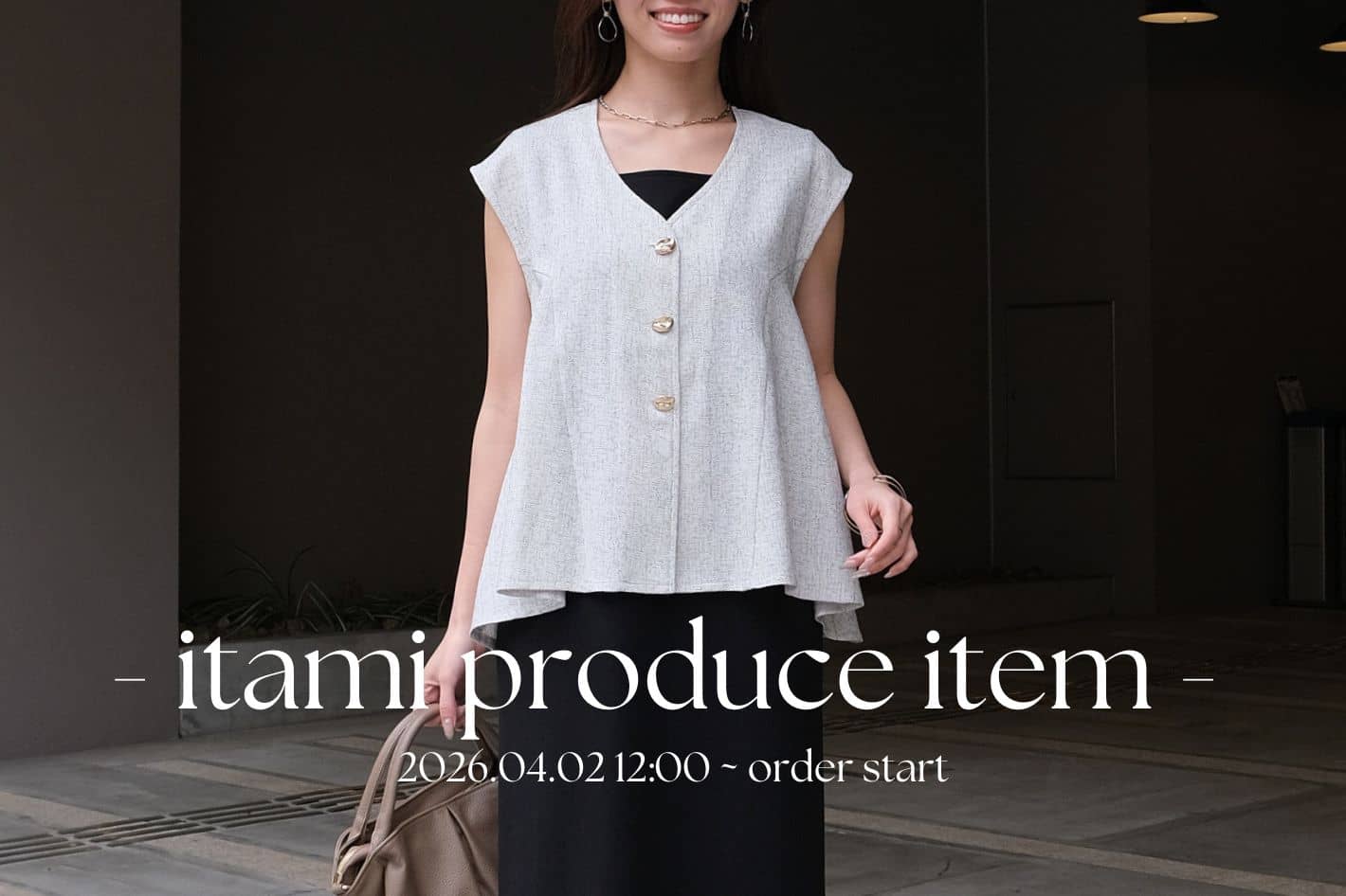 Chez toi 【本日発売スタート！！】itami企画『ツイードベスト×ノースリワンピース』