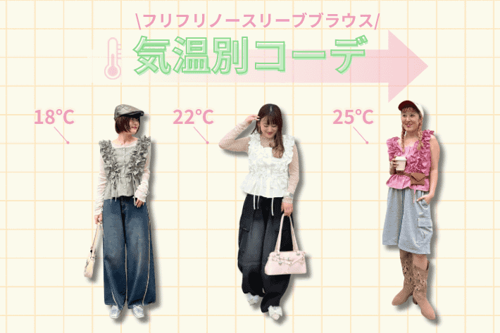 w closet フリフリノースリブブラウスで作る気温別コーデ🌟| 18℃〜25℃の着こなしガイド♪