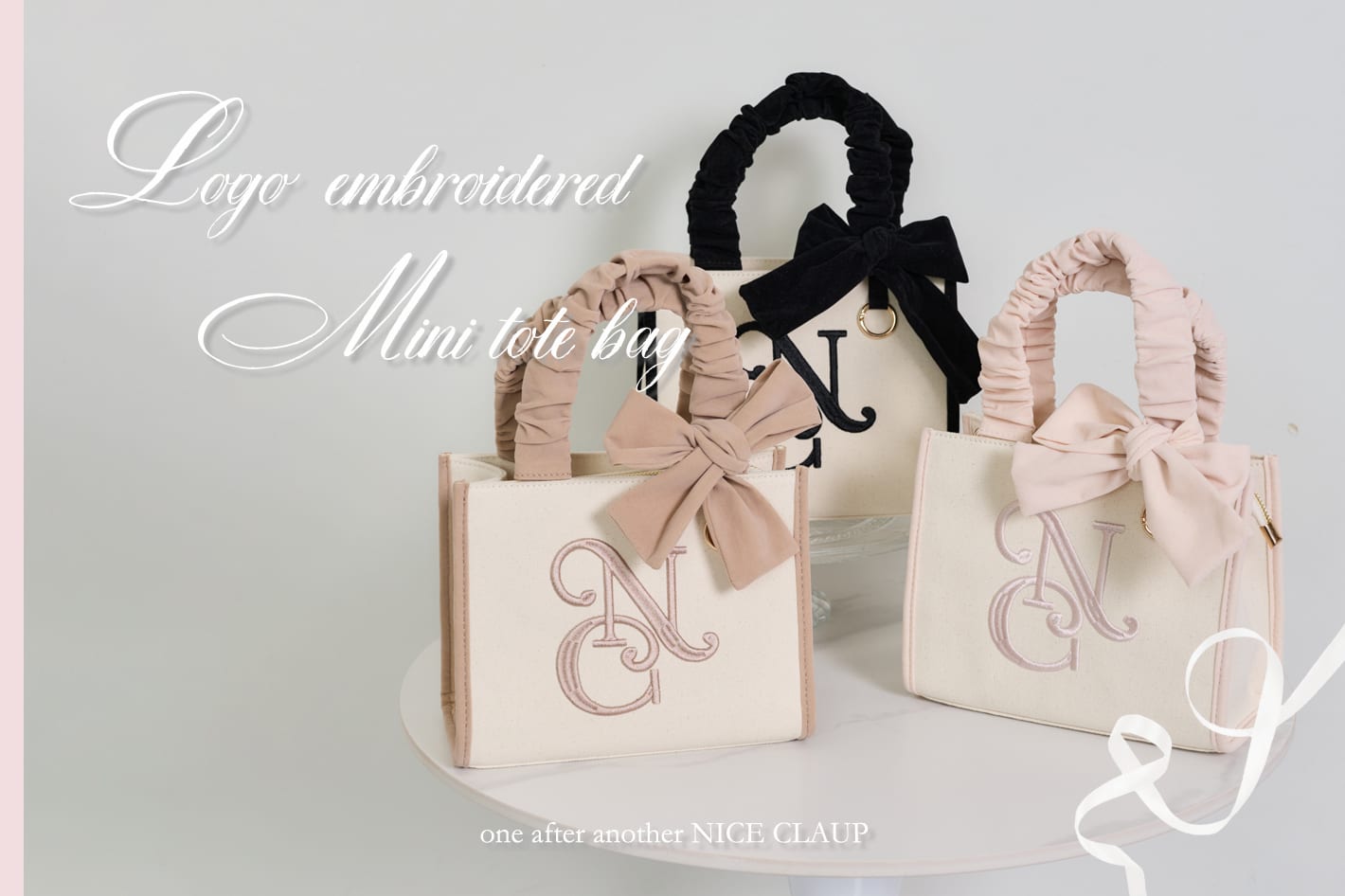 one after another NICE CLAUP 【SNSでバズってる♡】ロゴ刺しゅうミニトートバッグ発売