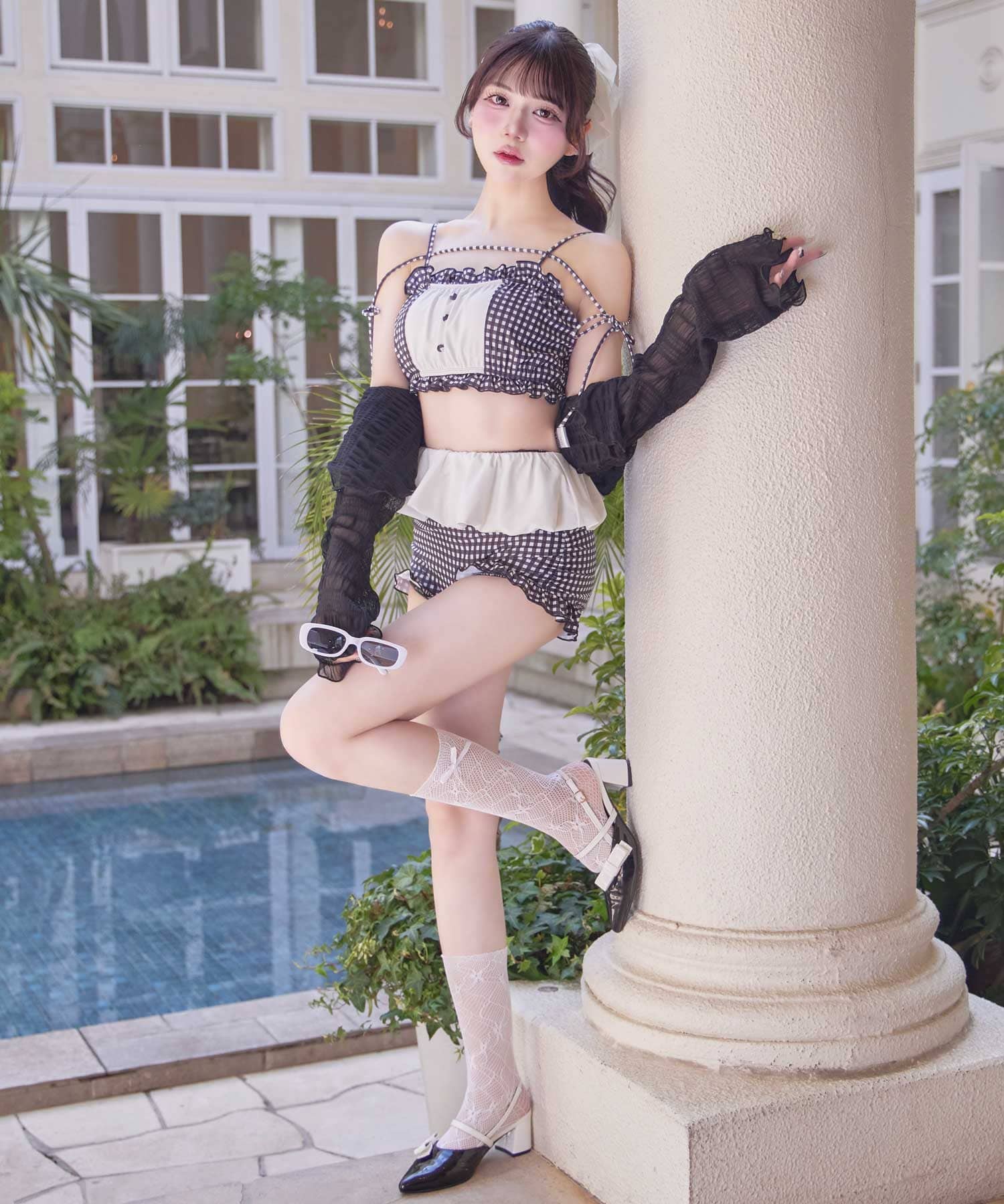 Ruffle Swimwear ＆ Lace Cardigan Set