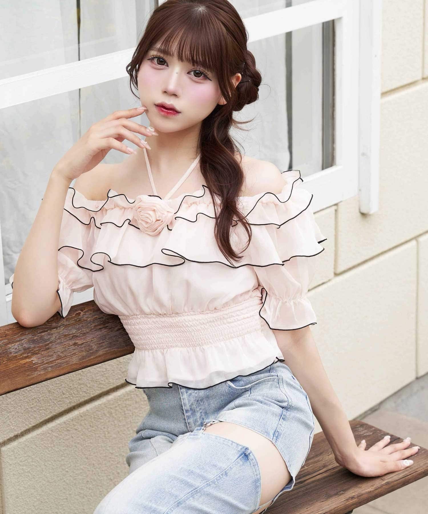 Rose Corsage Frill Blouse