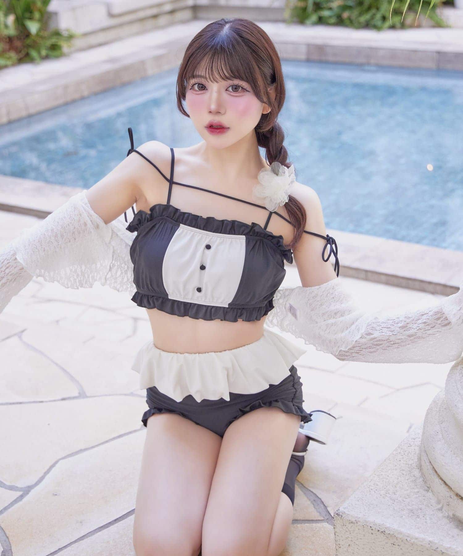 Ruffle Swimwear ＆ Lace Cardigan Set