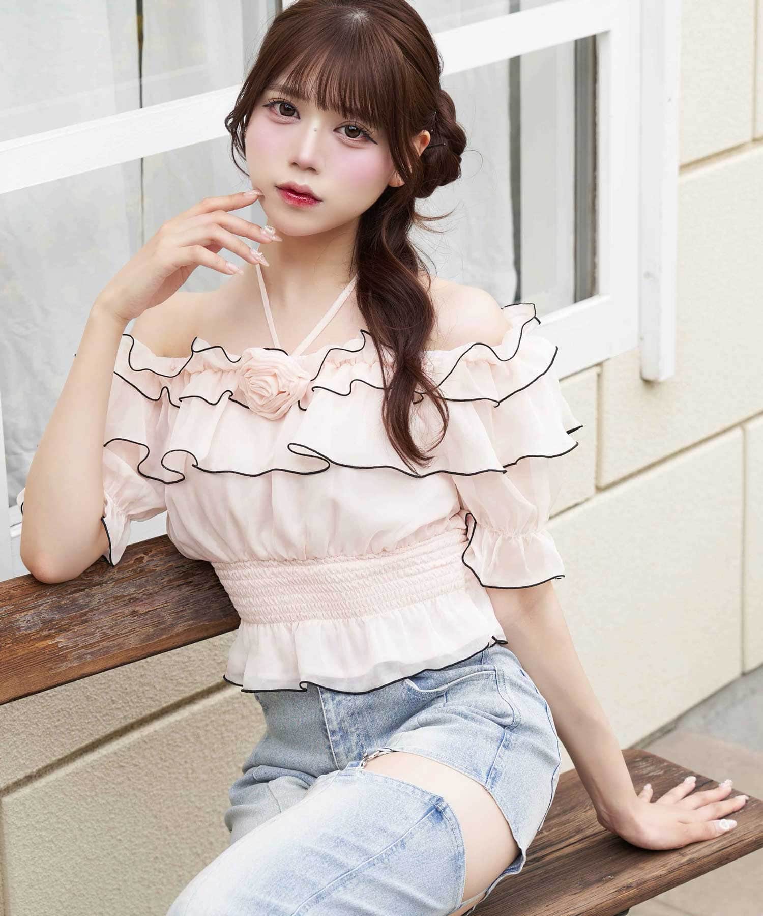 Rose Corsage Frill Blouse