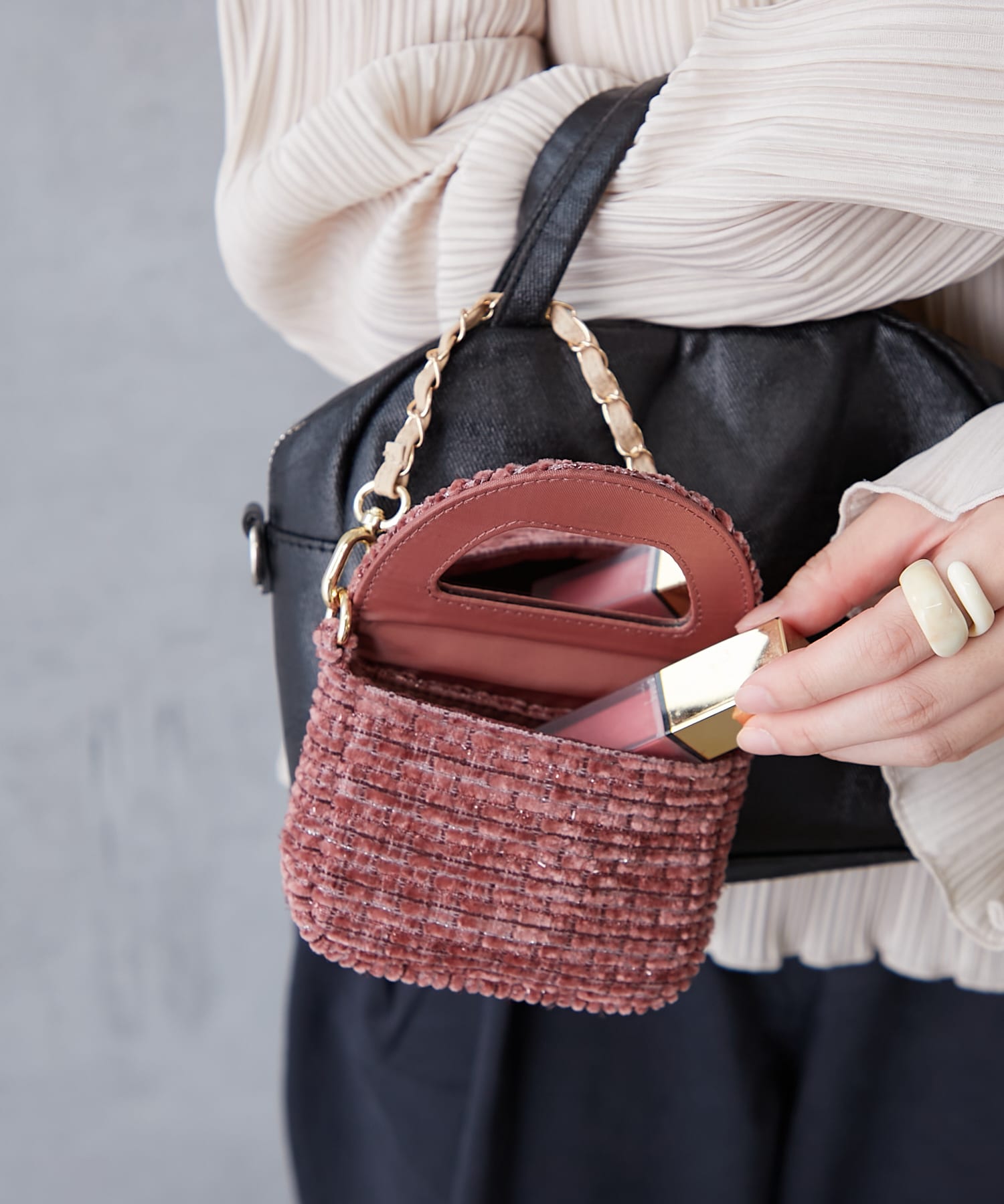 Tweed Lip Plus Pouch ブラウン 2