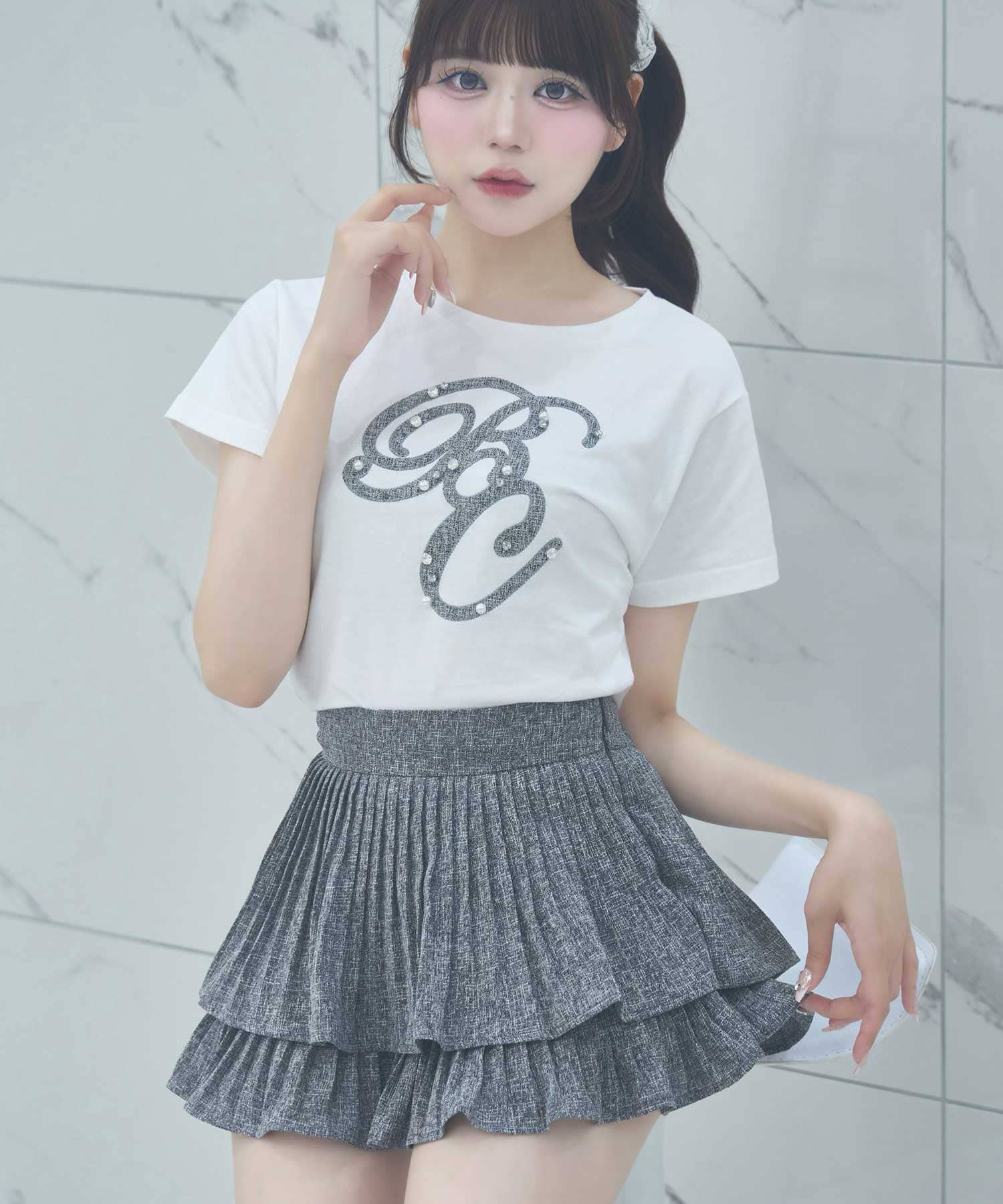 Tweed Pleats Mini Skirt