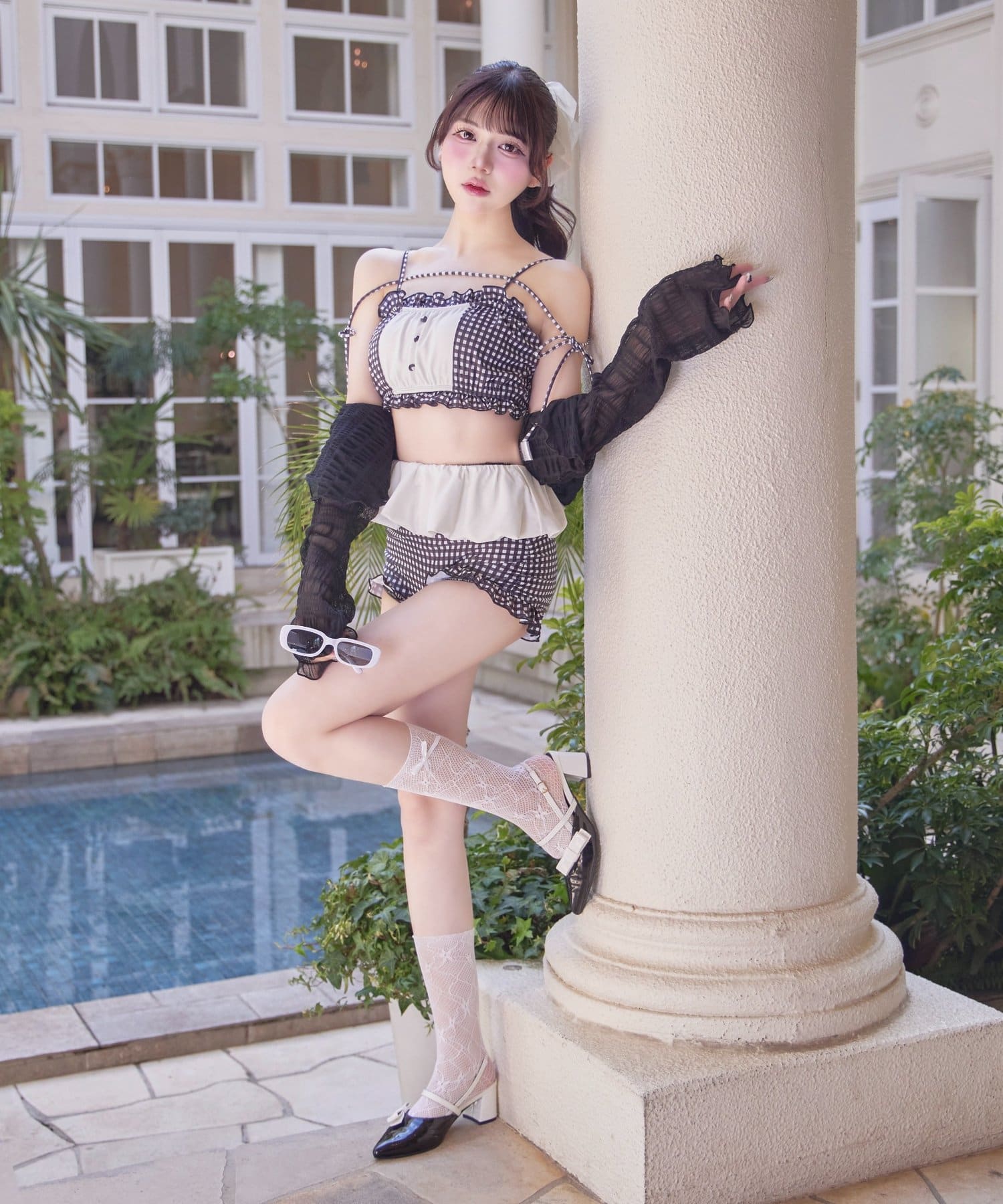Ruffle Swimwear ＆ Lace Cardigan Set