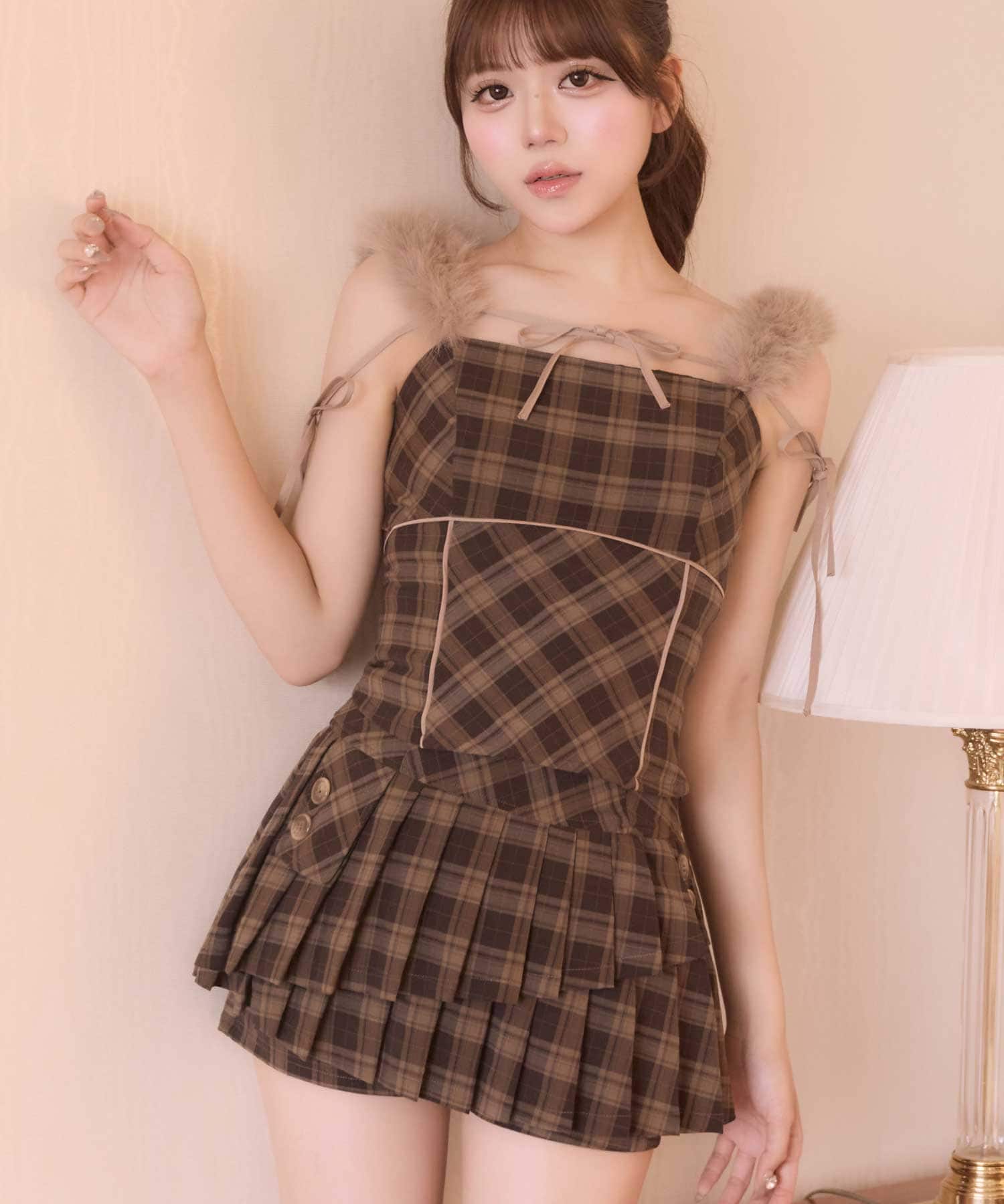 Fur Strap Cami Tops