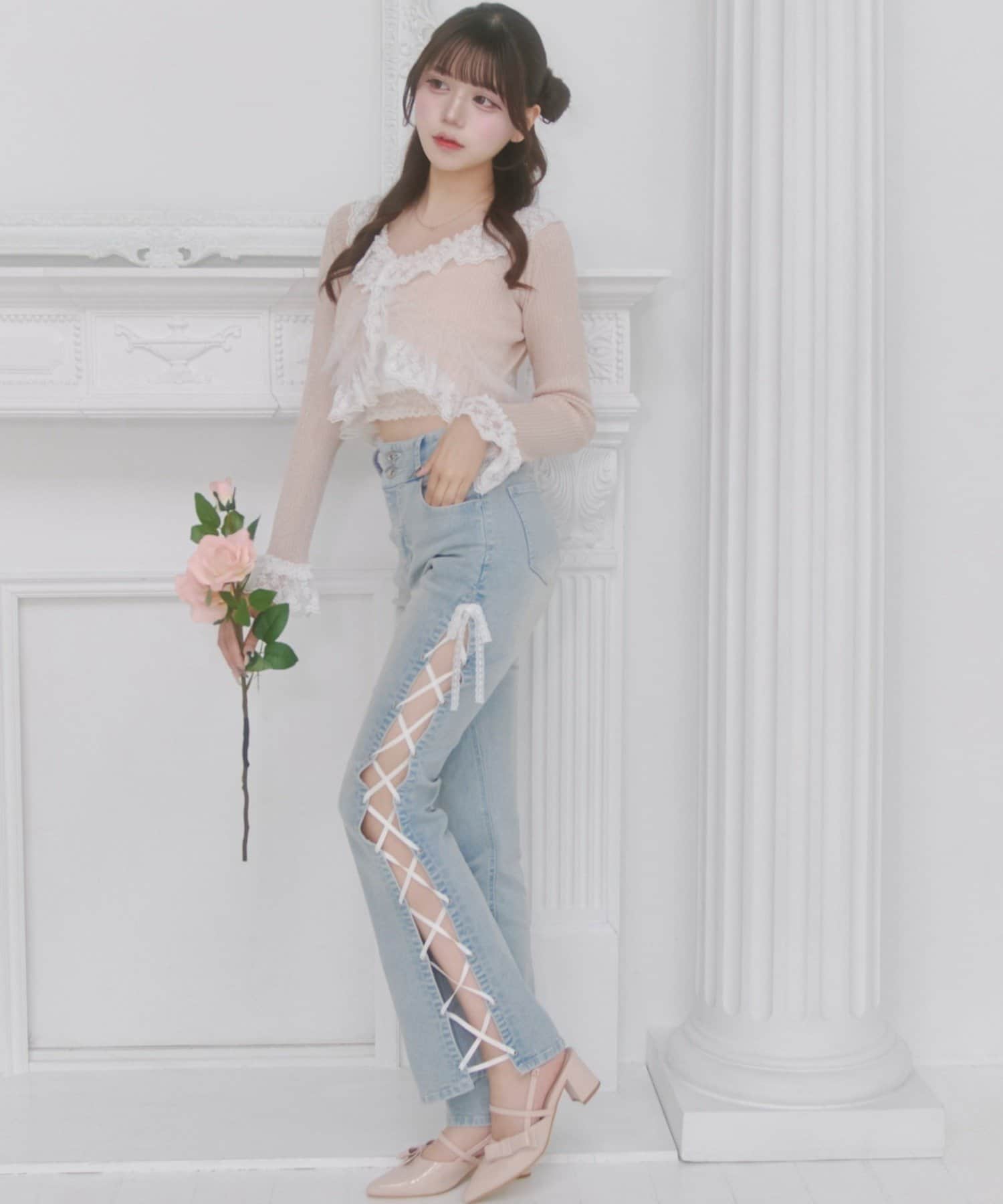 Side Lace-up Flare Denim