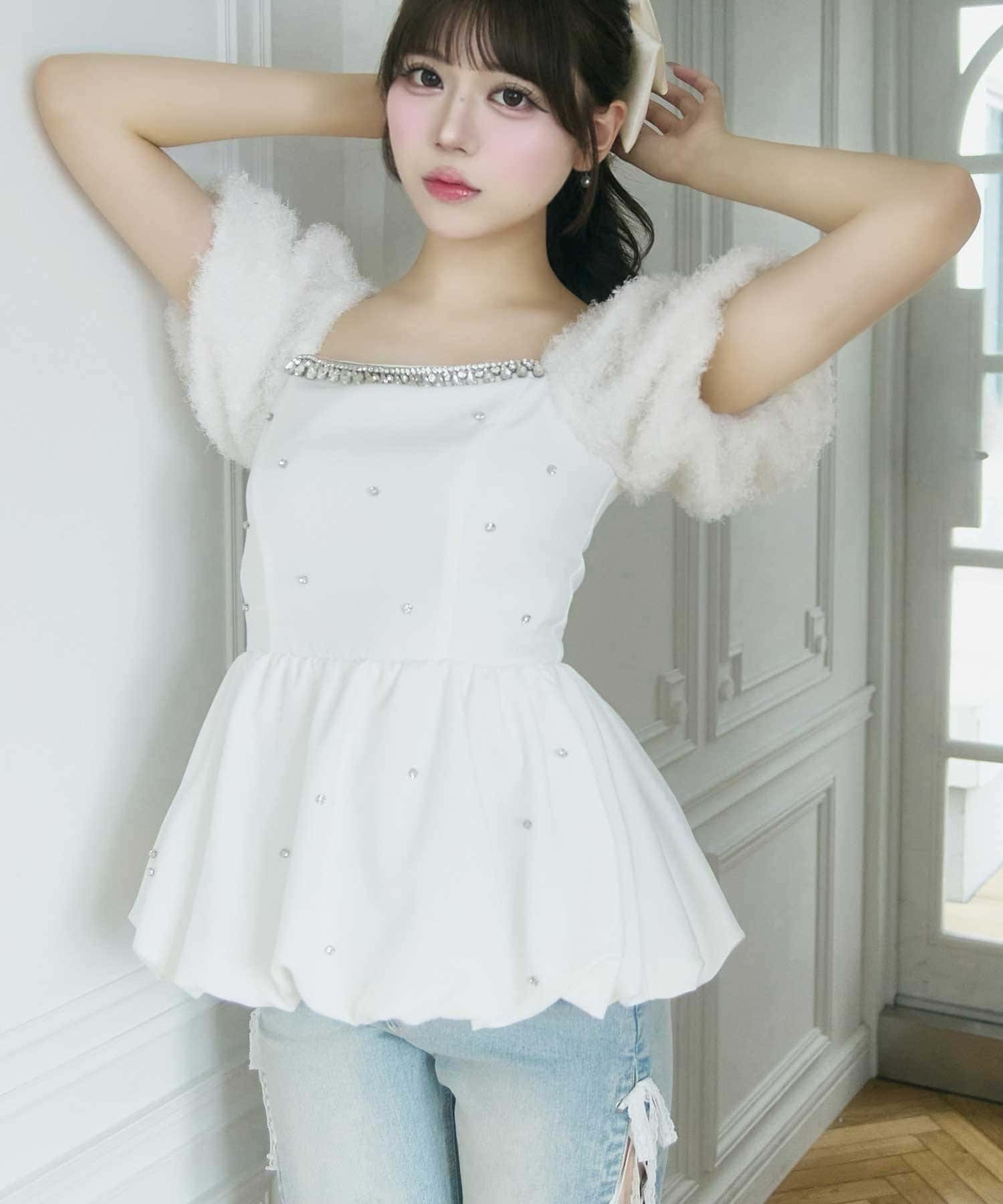 Jewel Ballon Peplum Tops