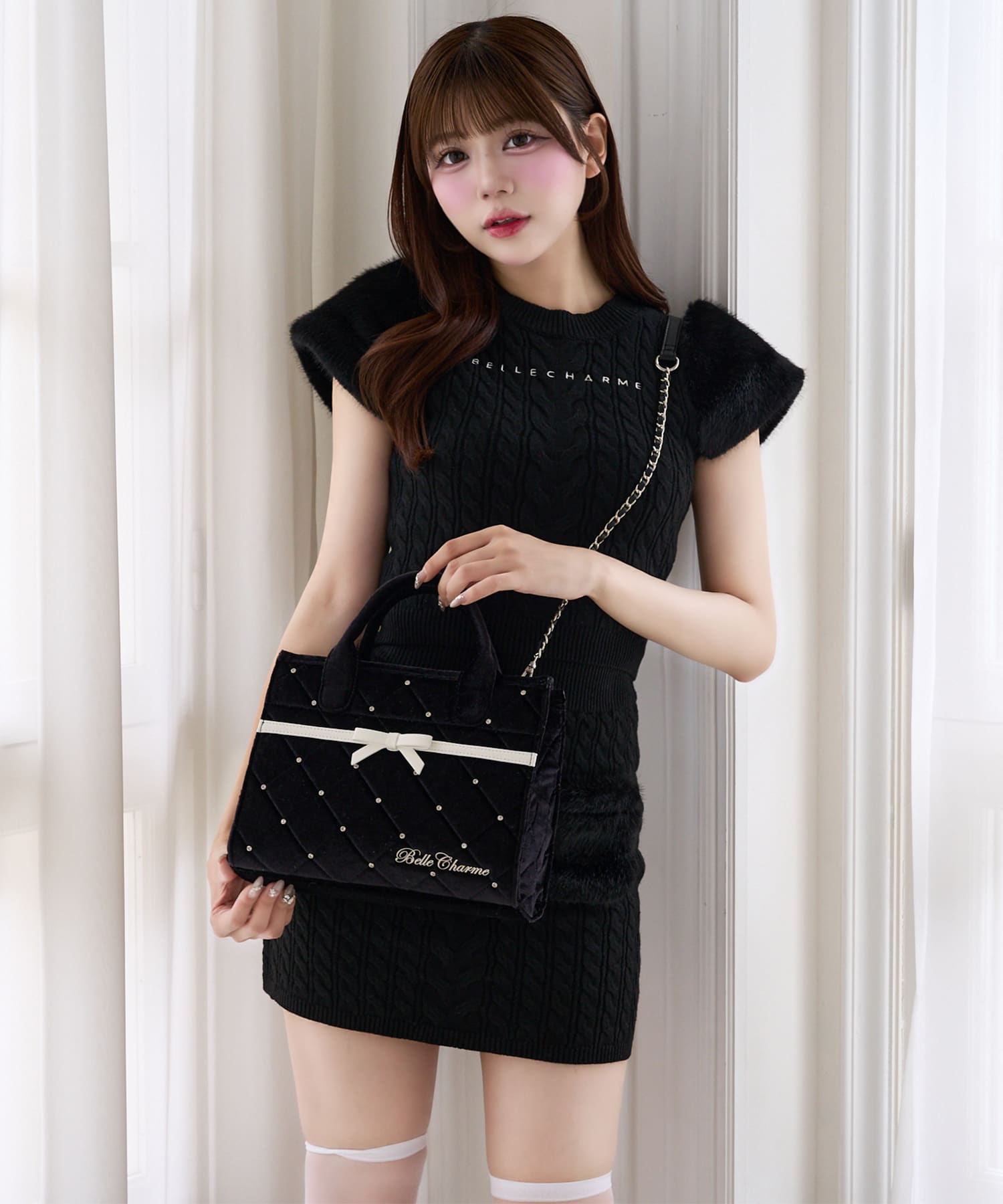 Velour Quilted Ribbon Mini Tote
