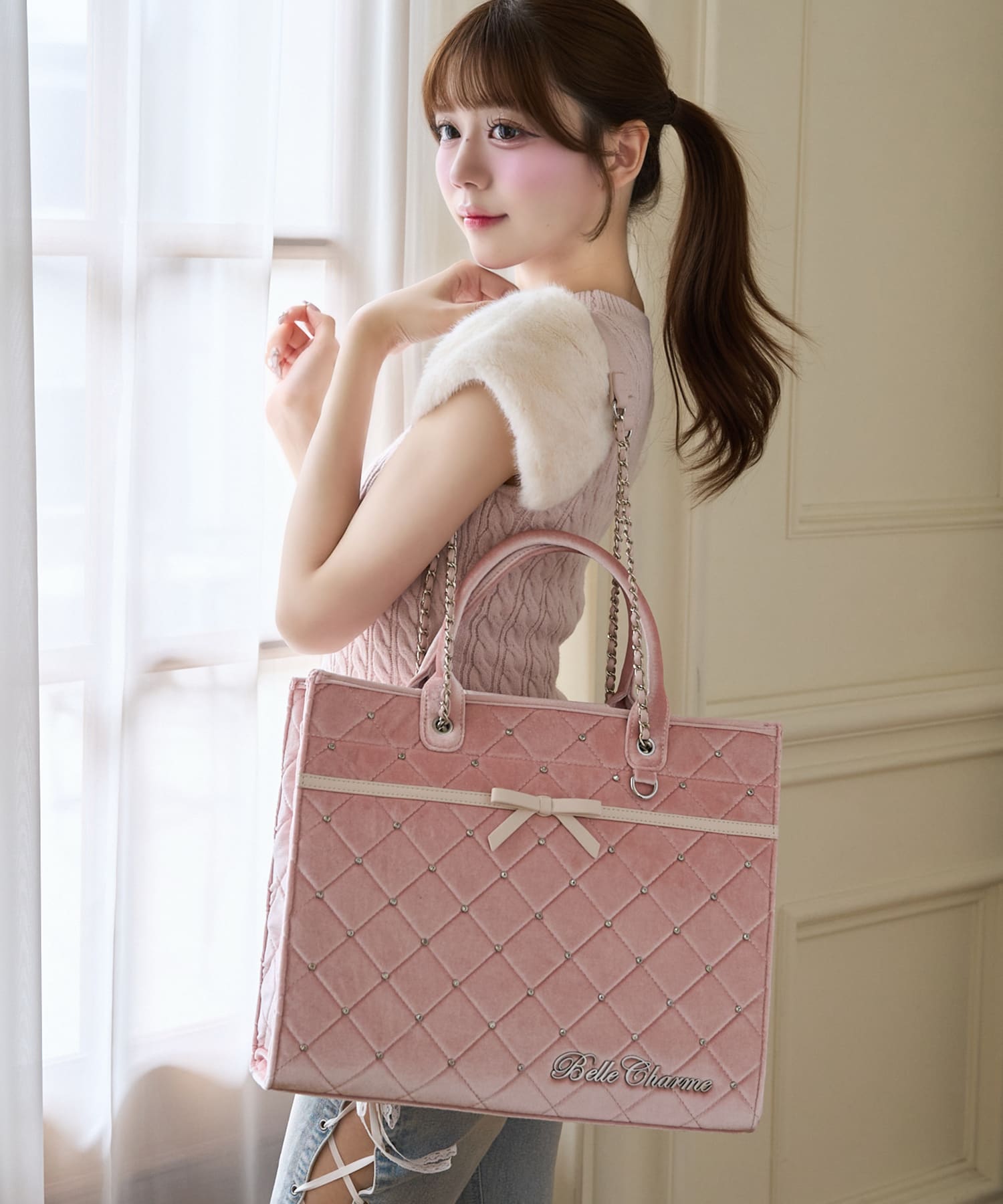 Velour Quilted Ribbon Carry On Tote