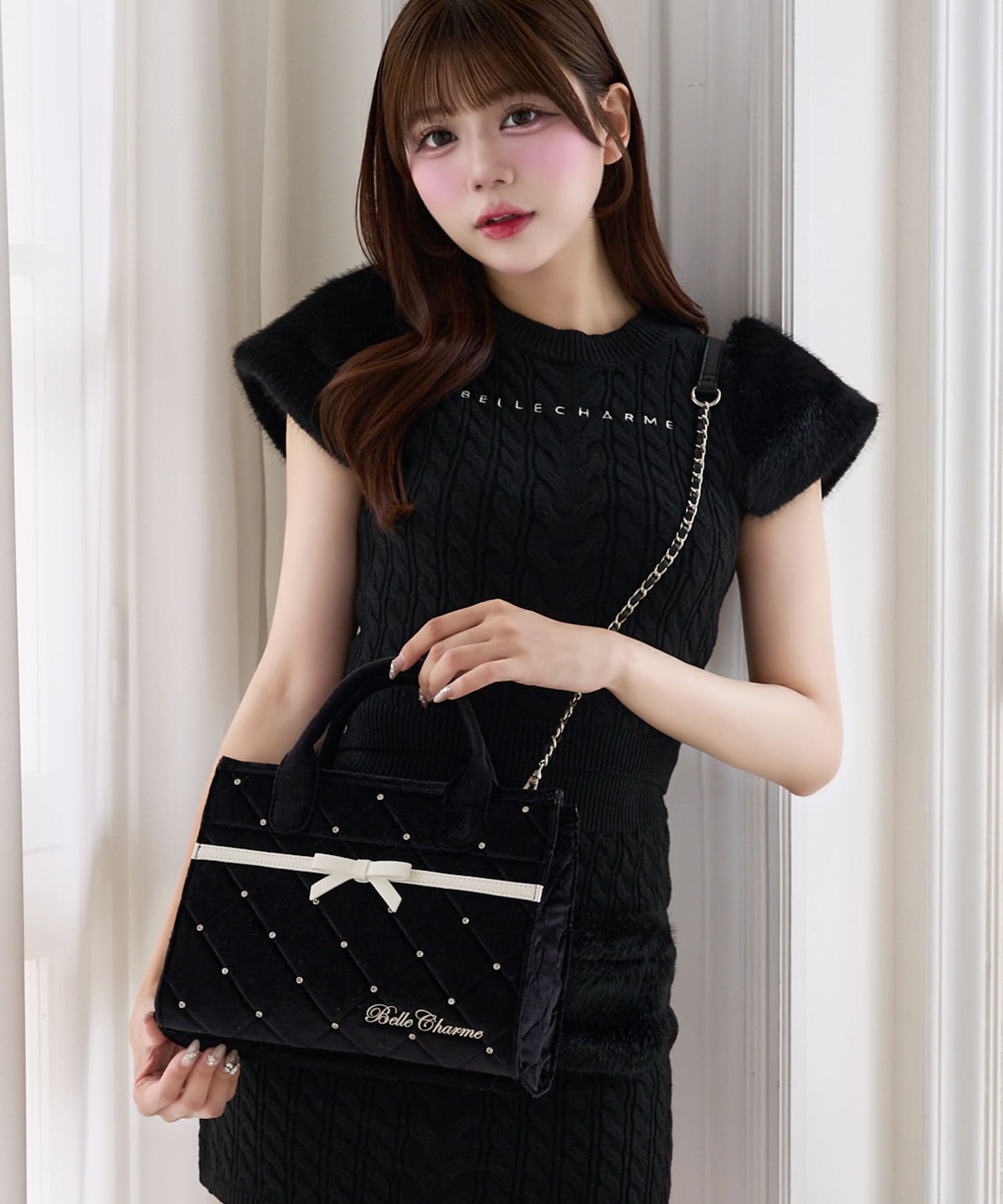 Velour Quilted Ribbon Mini Tote