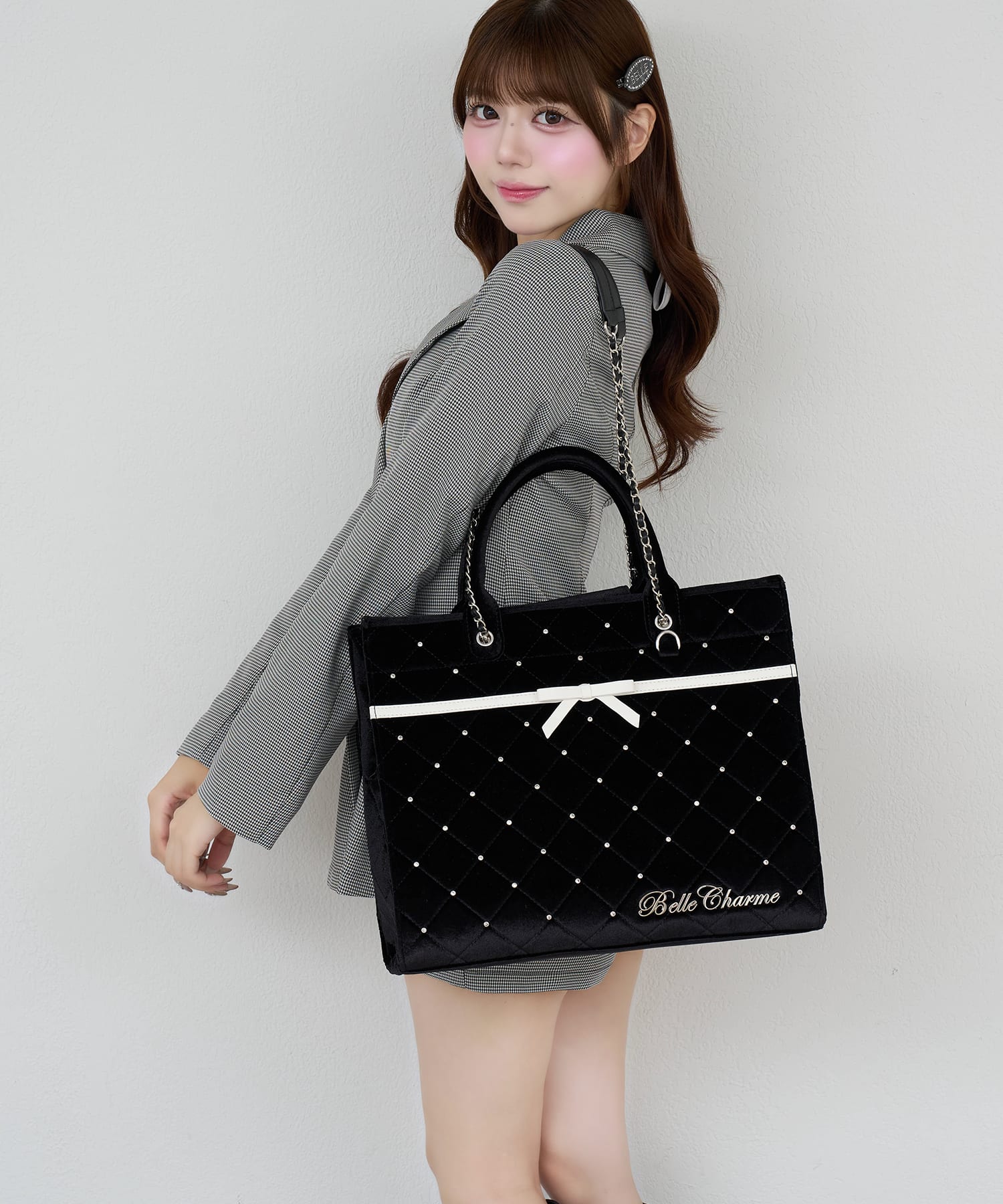 Velour Quilted Ribbon Carry On Tote (ベロア)