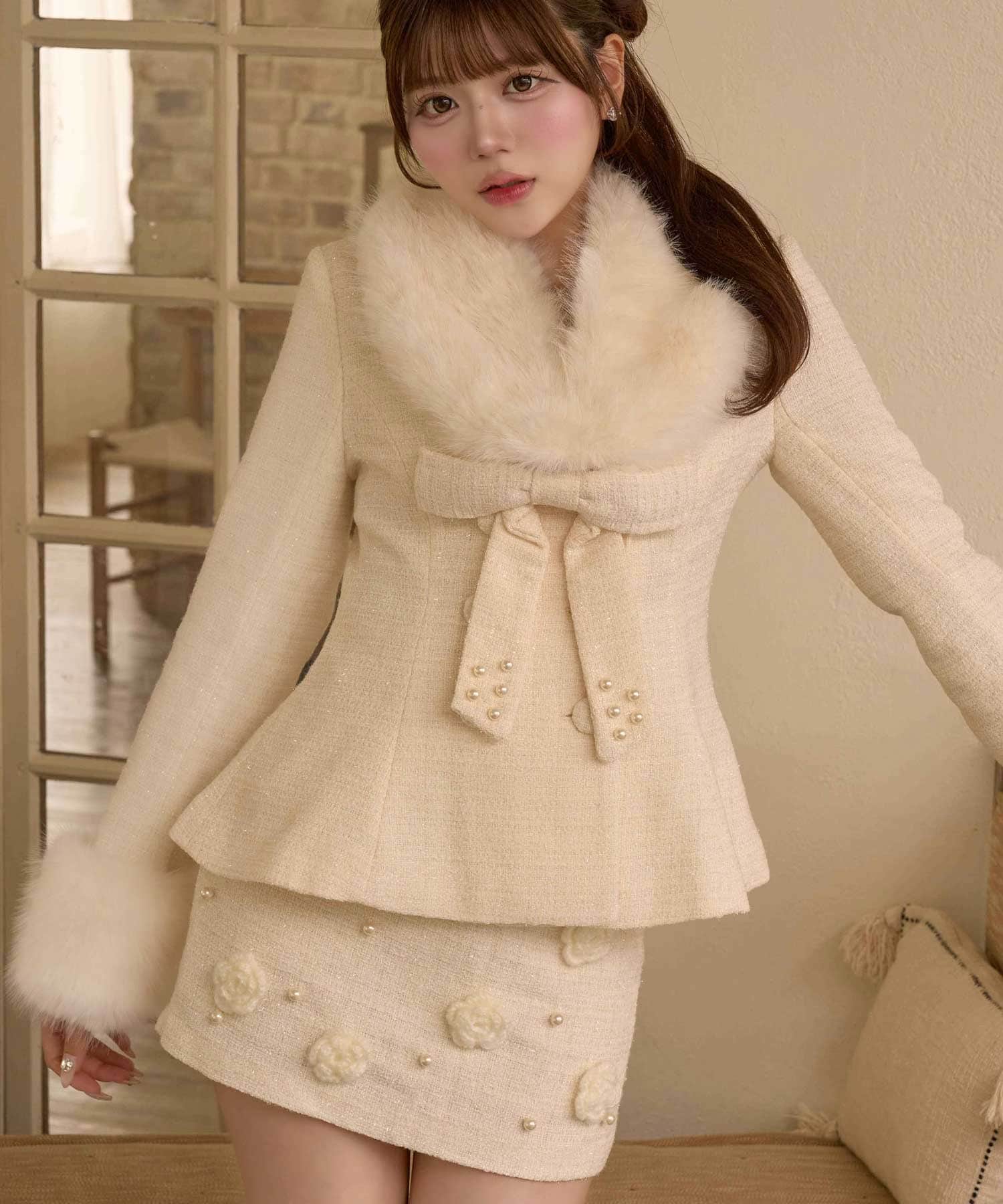 Fur Tweed Peplum Jacket