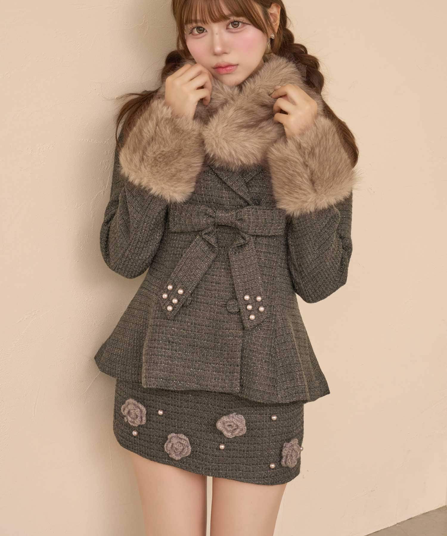 Knit Flower Tweed Skirt