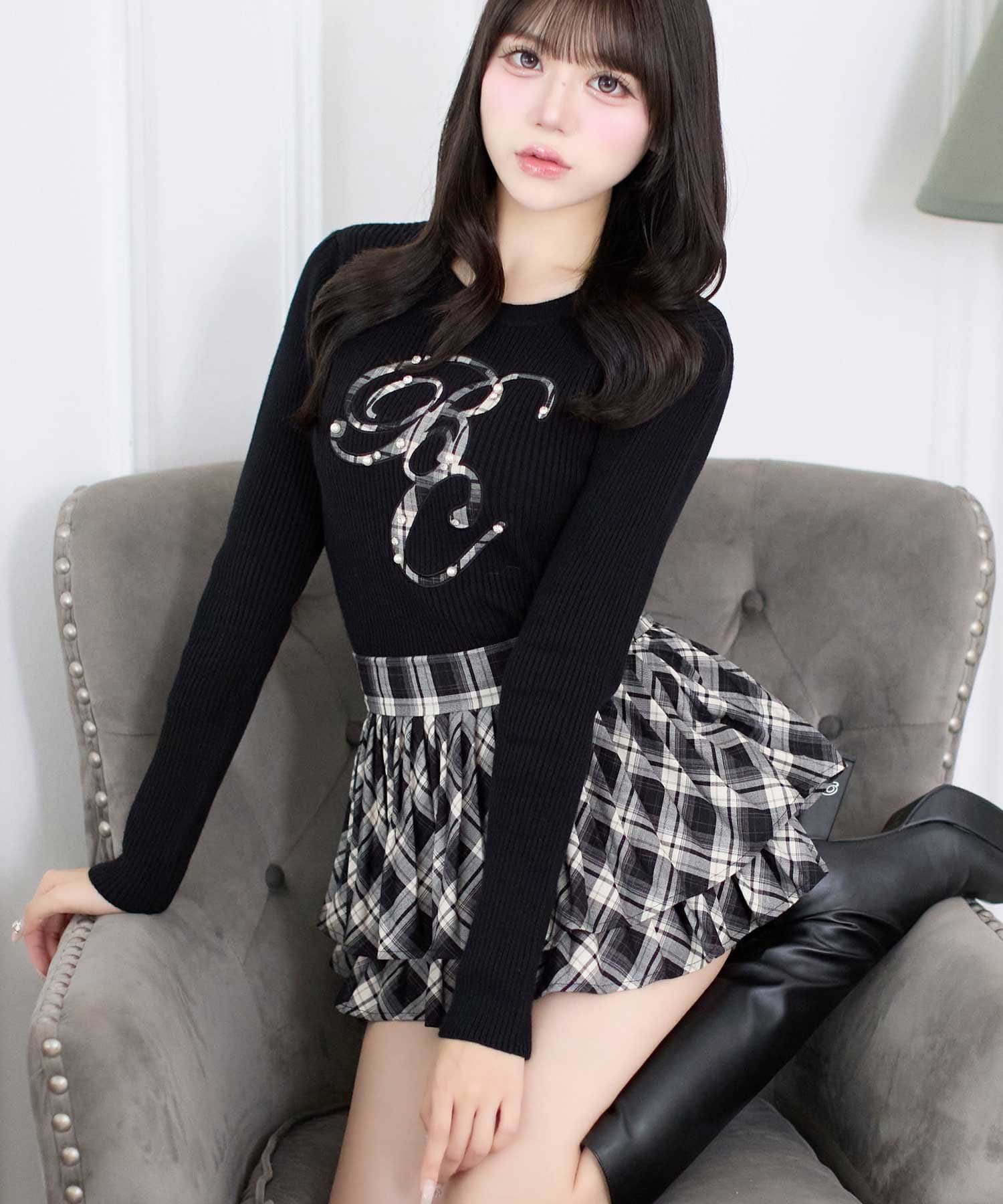Check Pleats Mini Skirt