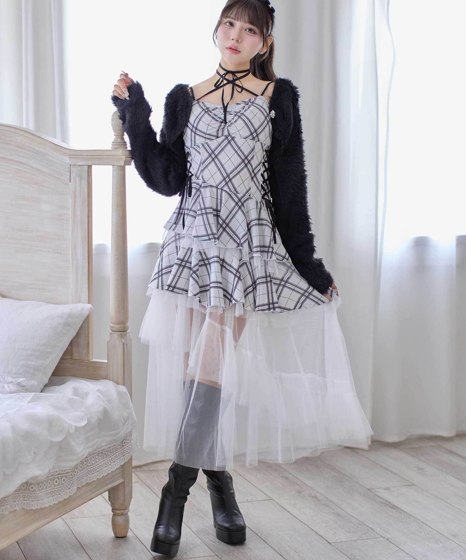 Double Lace-up Volume Cami Onepiece