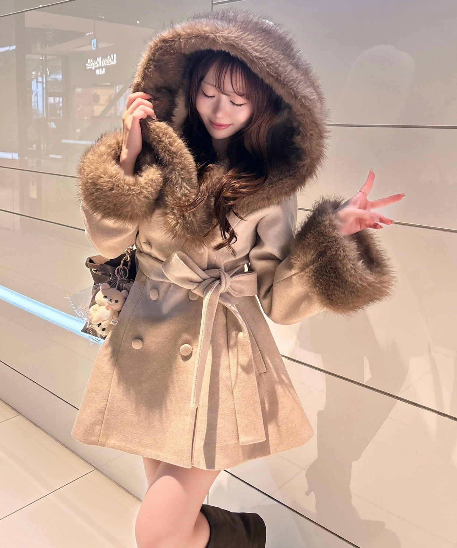 Keru 着痩せフードファーコート