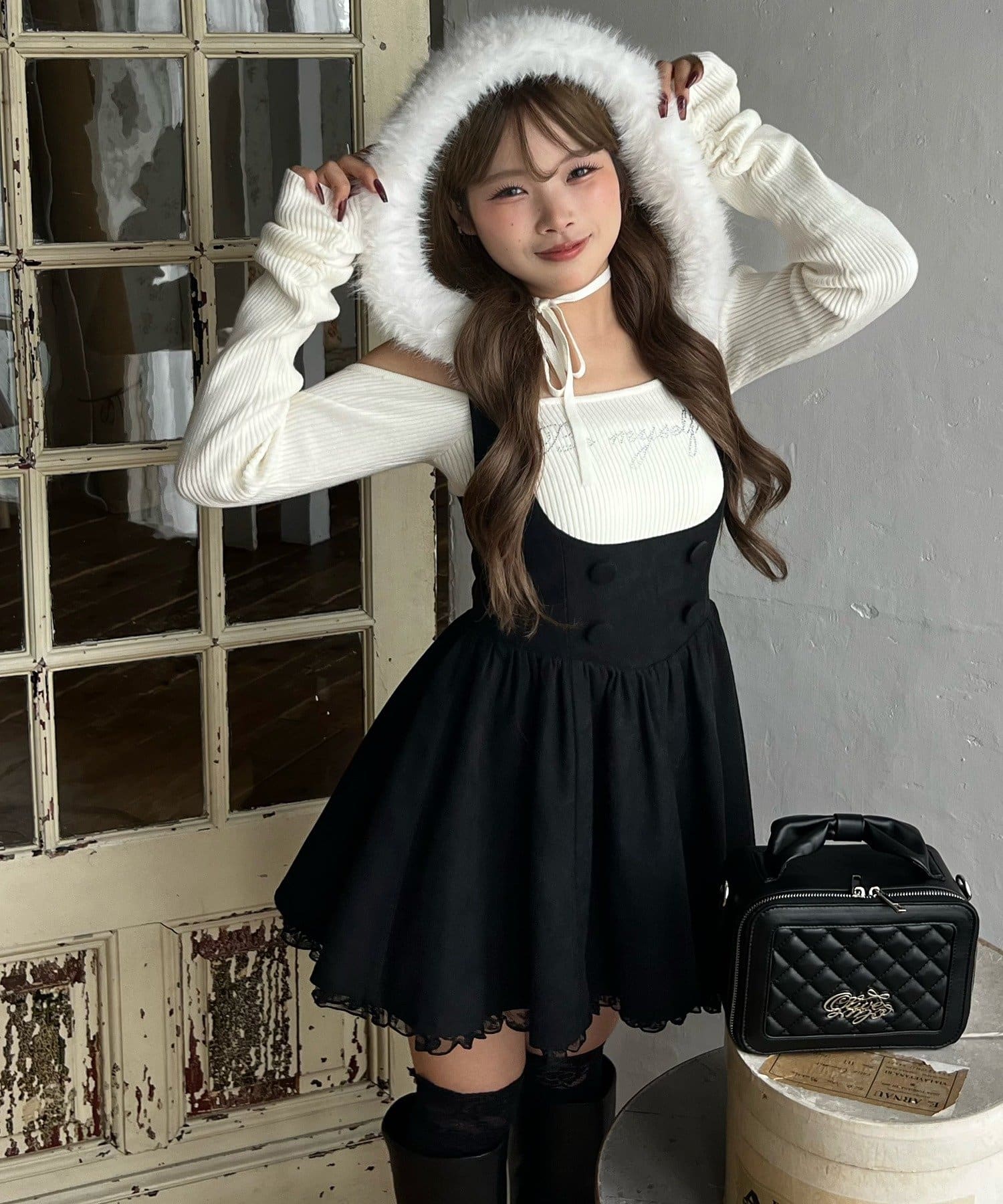 Akane Fuzzy Hood Onepiece