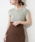 natural couture(ナチュラルクチュール) 衿ぐりお花刺繍強撚リブニット