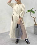 【完売商品/美品！】cpcm シーピーシーエム　デニム×プリーツ5分袖ワンピース CPCM（シーピーシーエム）の「デニム×プリーツ5分袖ワンピース