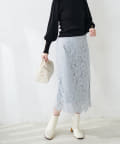 natural couture(ナチュラルクチュール) 【WEB限定カラー有り】裾スカラップフラワーレースタイトスカート Mサイズ