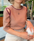 CIAOPANIC(チャオパニック) 肌見せでヘルシーな、ボーダーパイピングカットアウトTEE