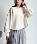 Chez toi(シェトワ) 袖シアーJQ切替ボンディング×リップルプルオーバー