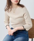 natural couture(ナチュラルクチュール) 袖口配色スカラップ7分袖強撚ニット