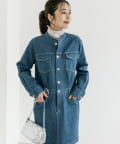 【新品】ラブティックボンボン デニムシャツミニワンピース デニム ワンピース 縦長ラインでスタイルアップ】デニムシャツミニワンピース | La
