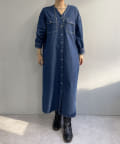 デニムのワンピース madebyMINA]ストラップ付デニムロングワンピース | レディース