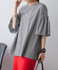 PUAL CE CIN(ピュアルセシン) ワンポイントプリントシルケット袖フリルTシャツ