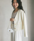 美品 la boutique bonbon ファンシーツイードVネックジャケット 全骨格対応】ファンシーツイードクロップドVネックジャケット