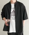 DISCOAT(ディスコート) 【ユニセックス】テックリネンバンドカラー半袖シャツ