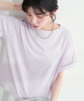 natural couture(ナチュラルクチュール) 袖口ロールUPロゴ刺繍T