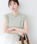 natural couture(ナチュラルクチュール) canamiレース×ニットコンビノースリTOPS