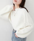 natural couture(ナチュラルクチュール) 【WEB限定】ビジュースリーブもちもち畦ニット