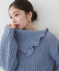 natural couture(ナチュラルクチュール) 【WEB限定】パール×フリルタートルニットプルオーバー