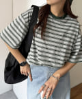 DISCOAT(ディスコート) 【ユニセックス】ワンポイント刺繍ボーダーリンガーTシャツ