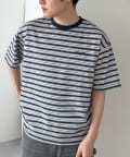 DISCOAT(ディスコート) 【ユニセックス】ワンポイント刺繍ボーダーリンガーTシャツ