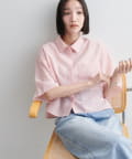 DISCOAT(ディスコート) 【透け過ぎない♪】シアー半袖クロップドシャツ《WEB限定カラーあり》