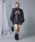【Mavie..7】2025SS柄シャツ ブラック 合皮プリーツミニスカパン Mavie..7】合皮プリーツミニスカパン | NICE CLAUP / OLIVE des