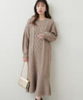 natural couture(ナチュラルクチュール) 【WEB限定】裾フレアケーブルニットワンピース