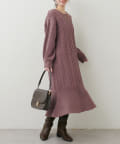 natural couture(ナチュラルクチュール) 【WEB限定】裾フレアケーブルニットワンピース
