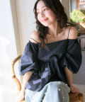 La boutique BonBon(ラブティックボンボン) 【取り入れ易いトレンド】バルーンスリーブオフショルブラウス