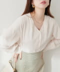 natural couture(ナチュラルクチュール) 【WEB限定】プチプラちびパールとろみブラウス