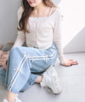 OLIVE des OLIVE(オリーブ デ オリーブ) 【S/Mサイズ展開】サイドラインリボンデニムパンツ